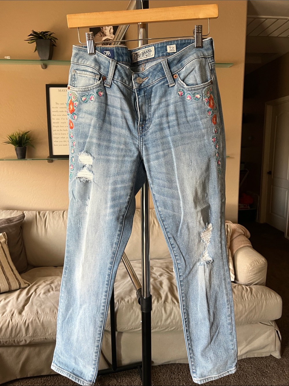 Lucky Brand Light Blue Embroidered Boyfriend Jeans